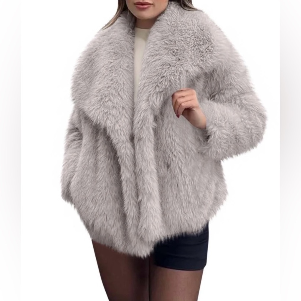 Faux Fur Turn Down Collar Fluffy Coat